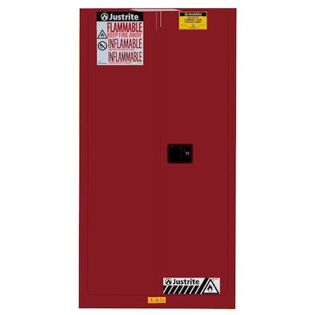 Justrite 55 gal, 1 Shelves, 18-Gauge Steel, 34 in W x 65 in H x 34 in D, Red 896221